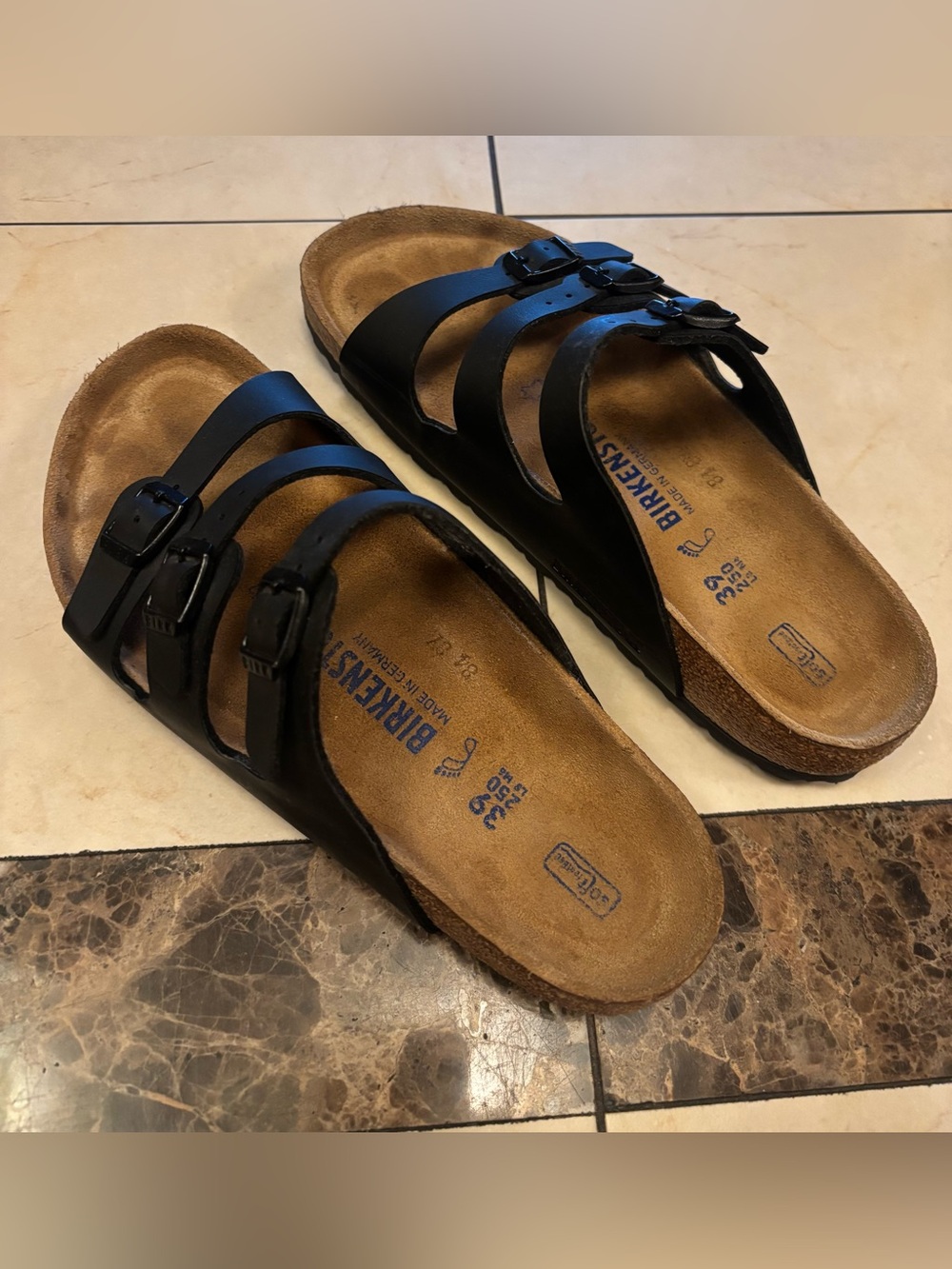 Birkenstock Women's Black Triple-Strap Sandal with Buckles | Size 8.5